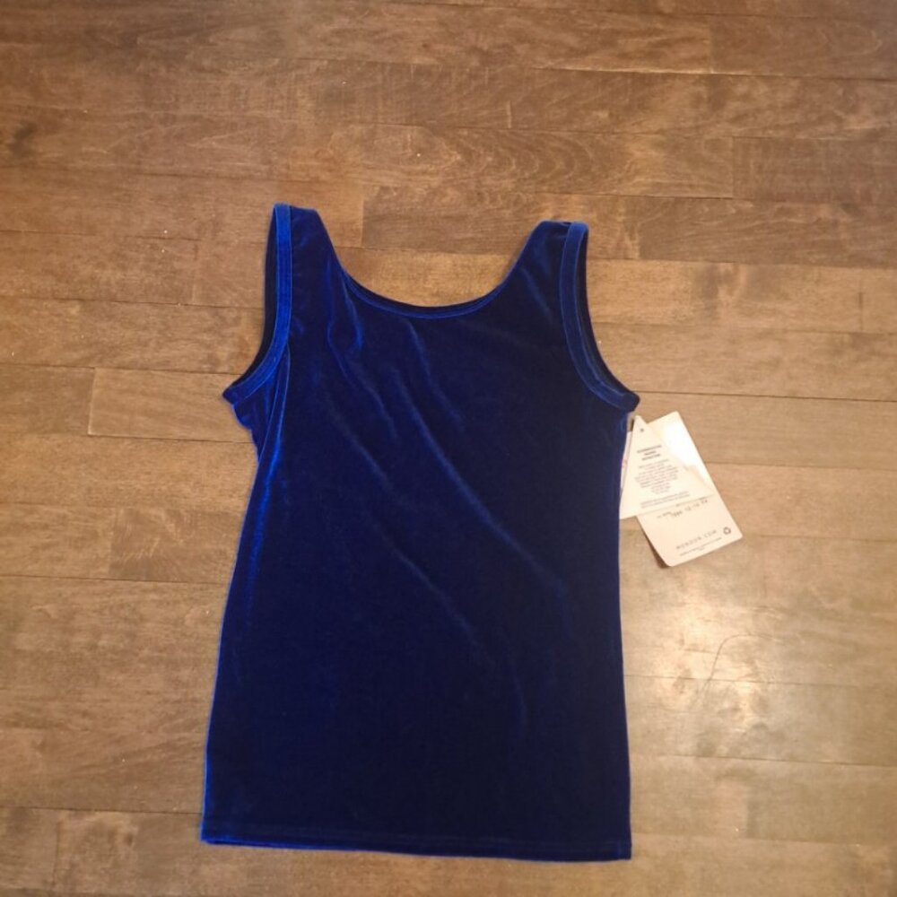 Mondor gymnastic dance velour dark blue top made in Canada size 12- 14 girls NWT